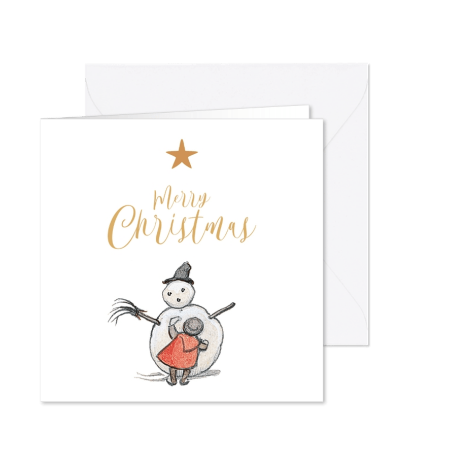 Kerstkaart - Sneeuwpop met kindje van Anton Pieck - Kaartimpressie