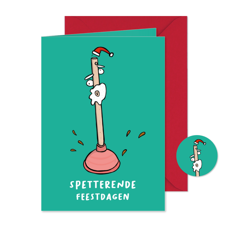 Kerstkaart spetterende feestdagen ontstopper. - Kaartimpressie