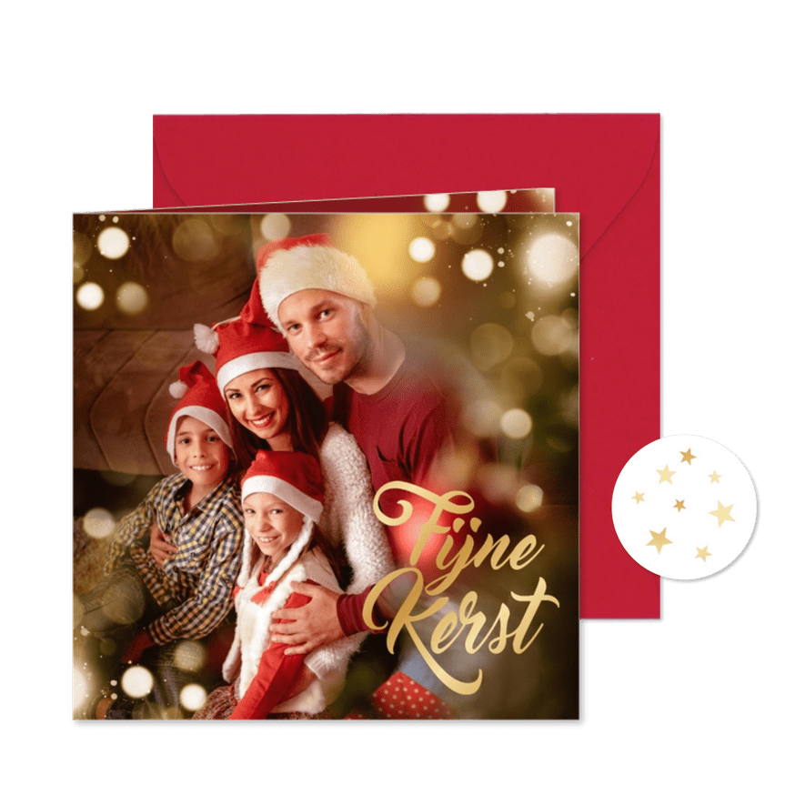 Kerstkaart sprankelend fotokaart licht bokeh rood - Kaartimpressie