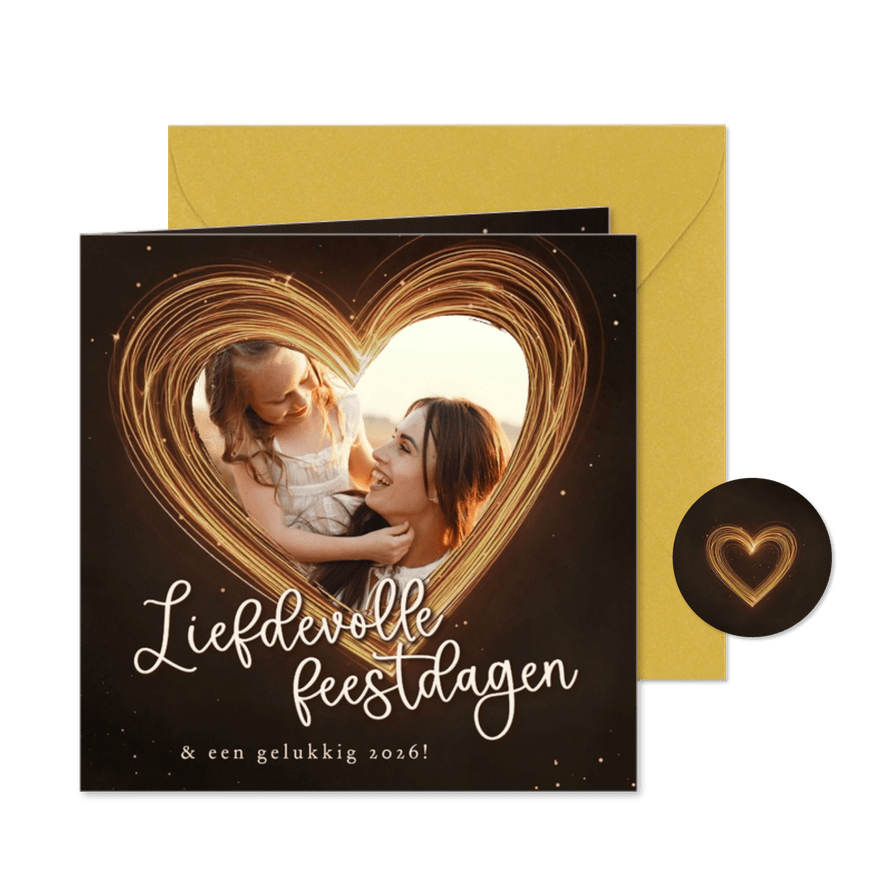 Kerstkaart sprankelend hart liefdevolle kerst met foto - Kaartimpressie