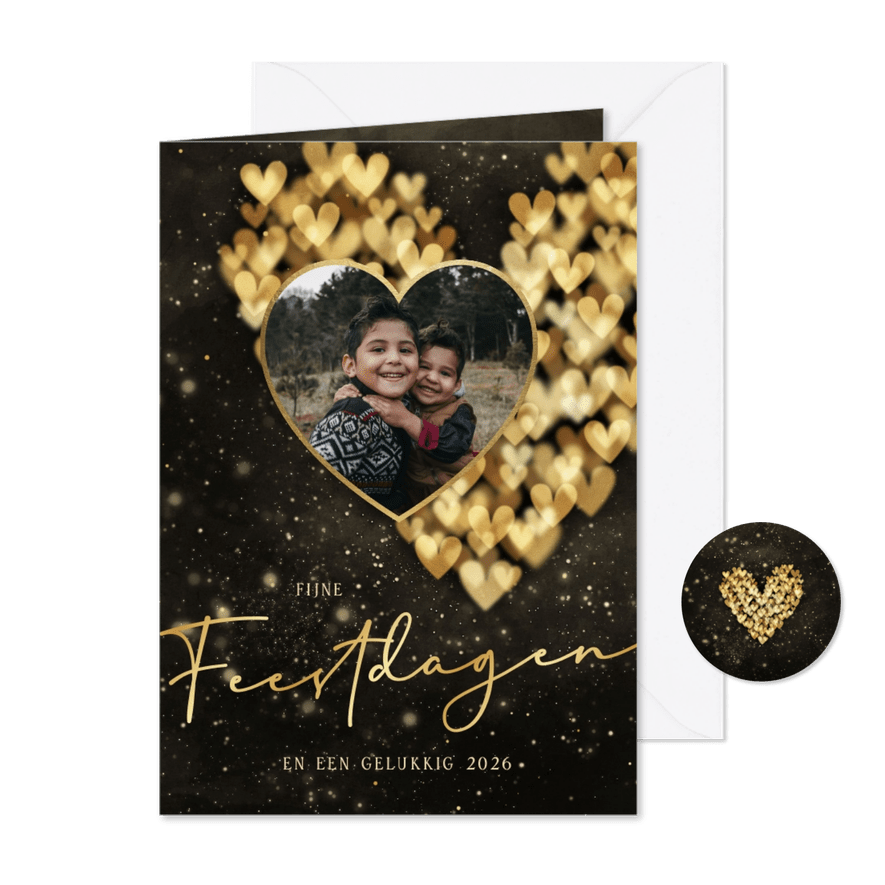 Kerstkaart sprankelend hart met foto donker - Kaartimpressie