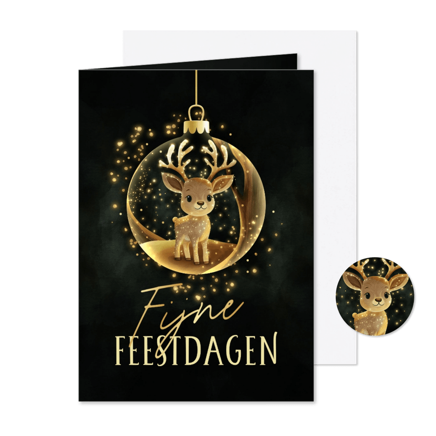 Kerstkaart sprankelend hert in kerstbal fijne feestdagen - Kaartimpressie