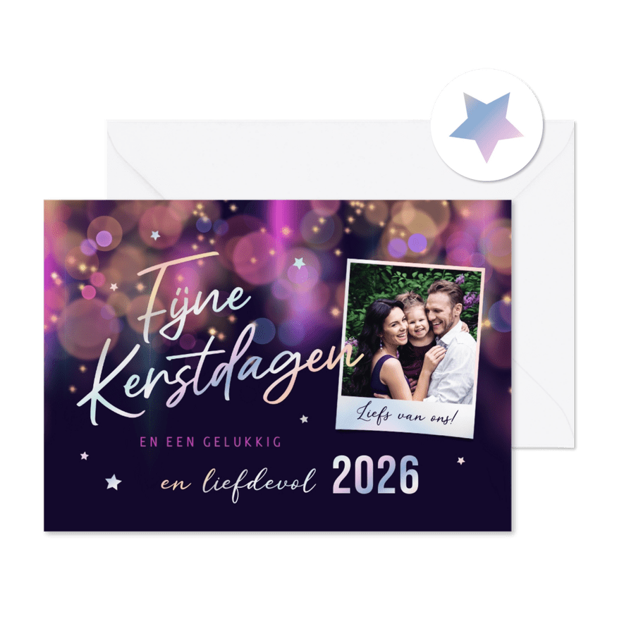 Kerstkaart sprankelend lichteffecten holografisch foto's - Kaartimpressie