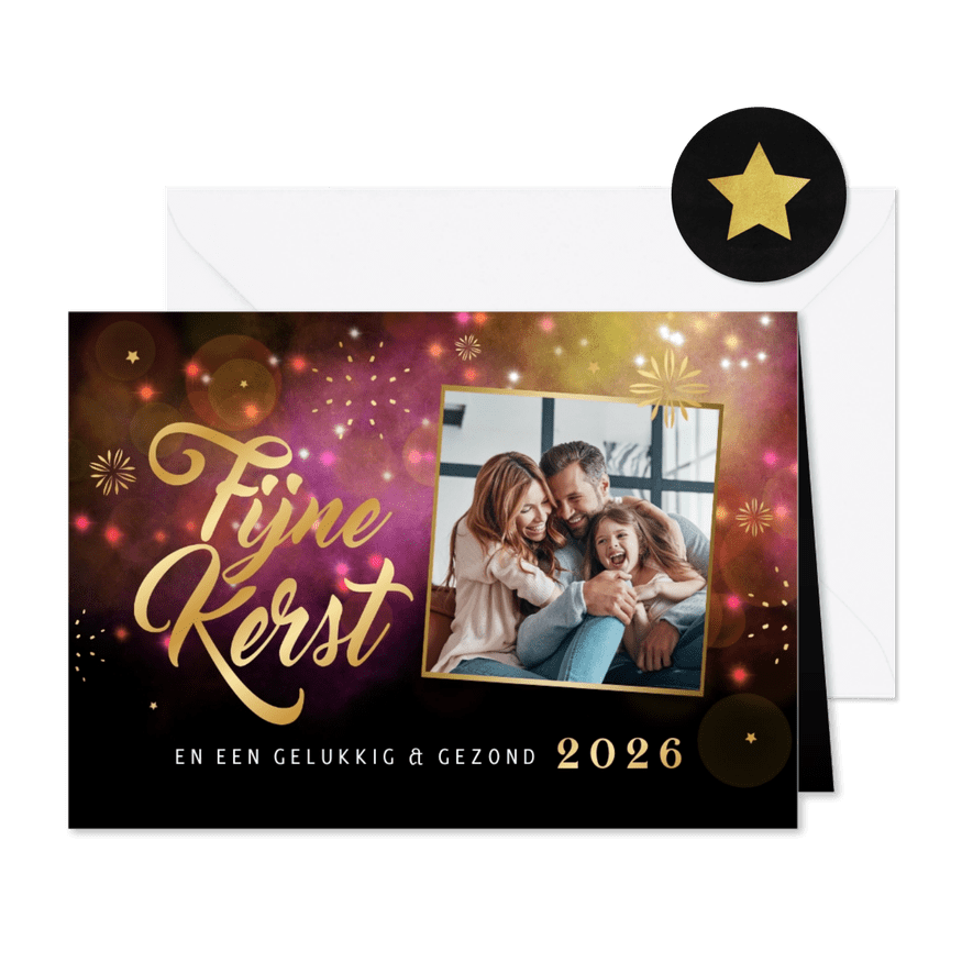 Kerstkaart sprankelend lichtjes fijne kerst vuurwerk foto - Kaartimpressie
