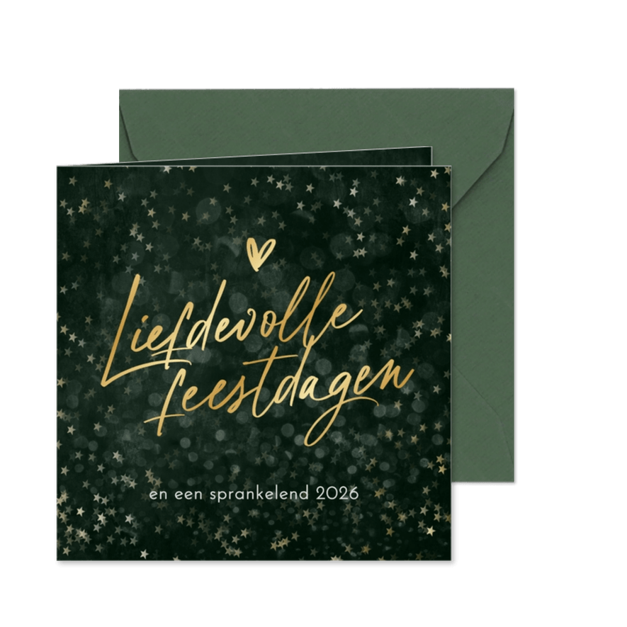 Kerstkaart sprankelend liefdevolle feestdagen sterren hartje - Kaartimpressie