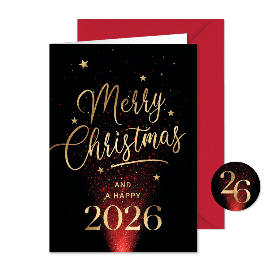 Kerstkaart sprankelend rood vuurwerk - Kaartimpressie