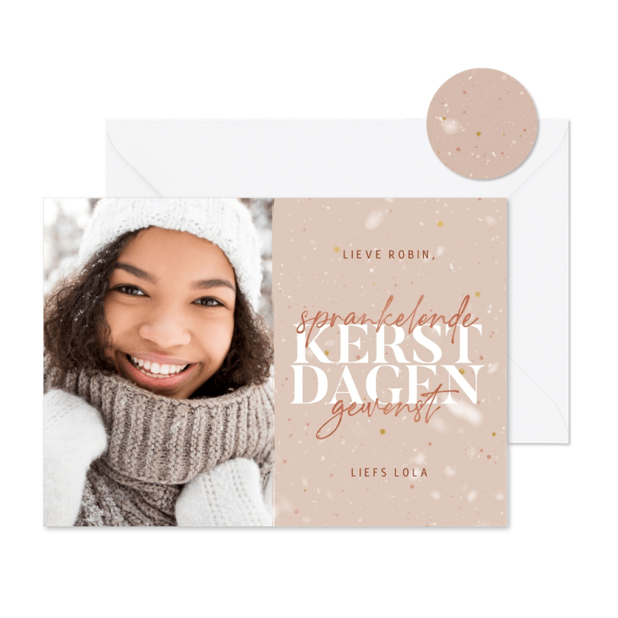 Kerstkaart sprankelende kerstdagen met foto en sneeuw - Kaartimpressie