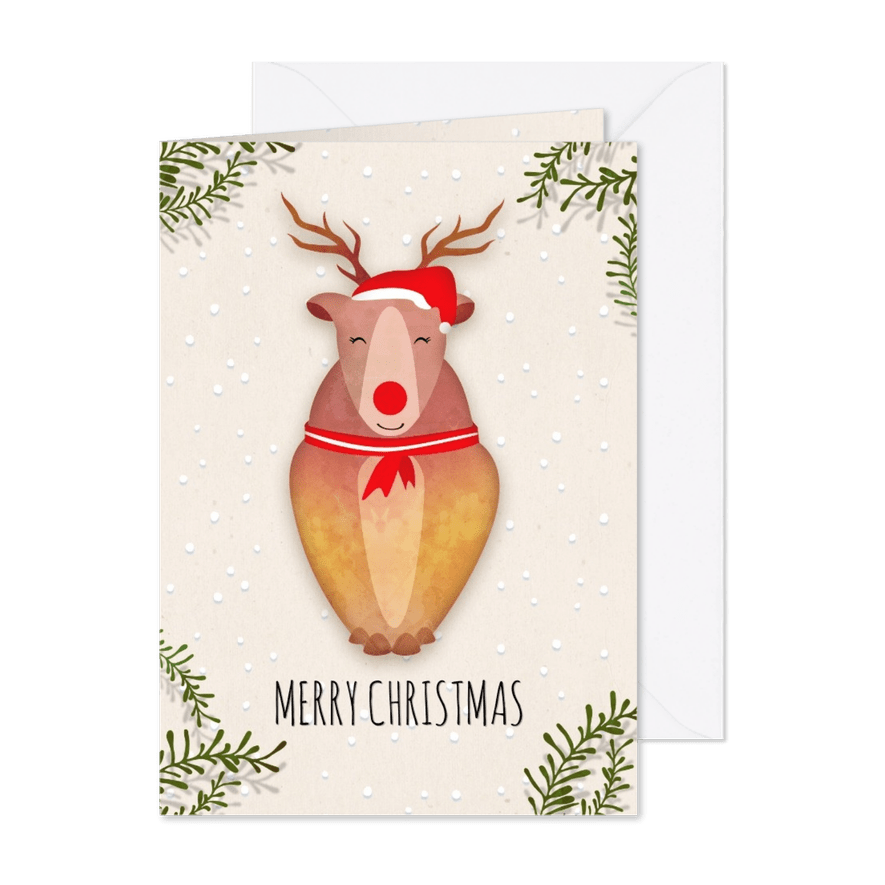 Kerstkaart staand rendier - Rudolph the red nosed reindeer - Kaartimpressie