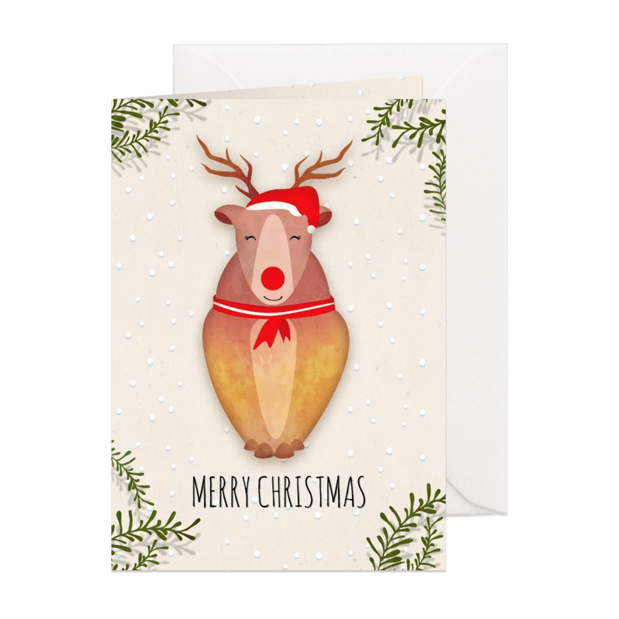 Kerstkaart staand rendier - Rudolph the red nosed reindeer - Kaartimpressie