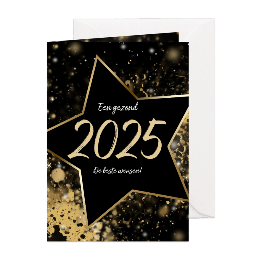 Kerstkaart ster 2025 goud - Kaartimpressie