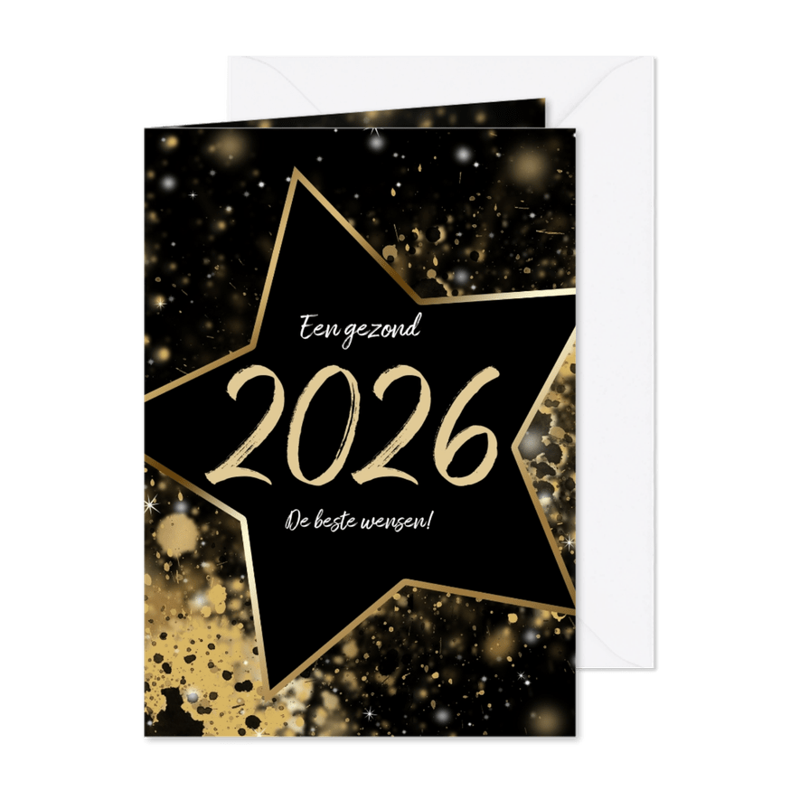 Kerstkaart ster 2026 goud - Kaartimpressie