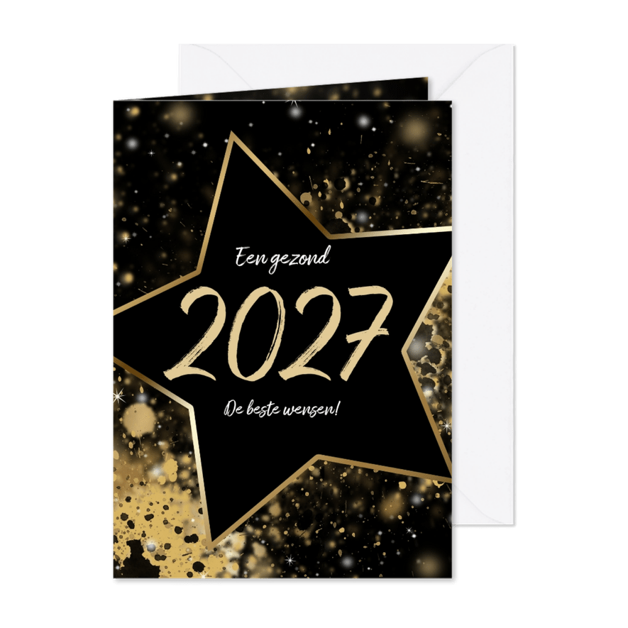 Kerstkaart ster 2027 goud - Kaartimpressie