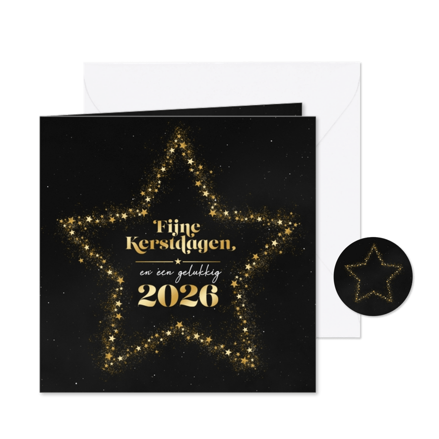 Kerstkaart ster fijne kerstdagen gelukkig 2026 goud - Kaartimpressie