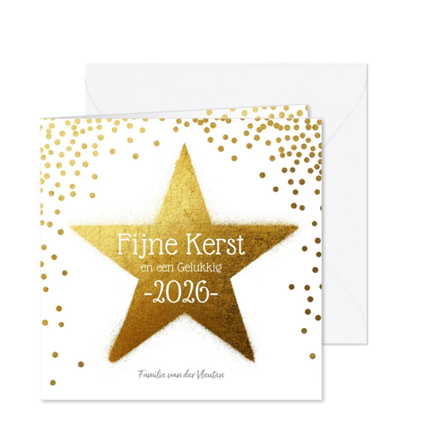 Kerstkaart ster goud 2026 - Kaartimpressie