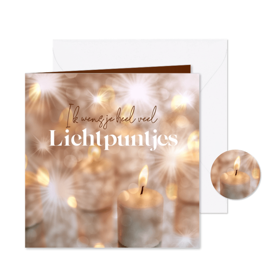 Kerstkaart sterkte lichtpuntjes kaarsjes denken aan - Kaartimpressie