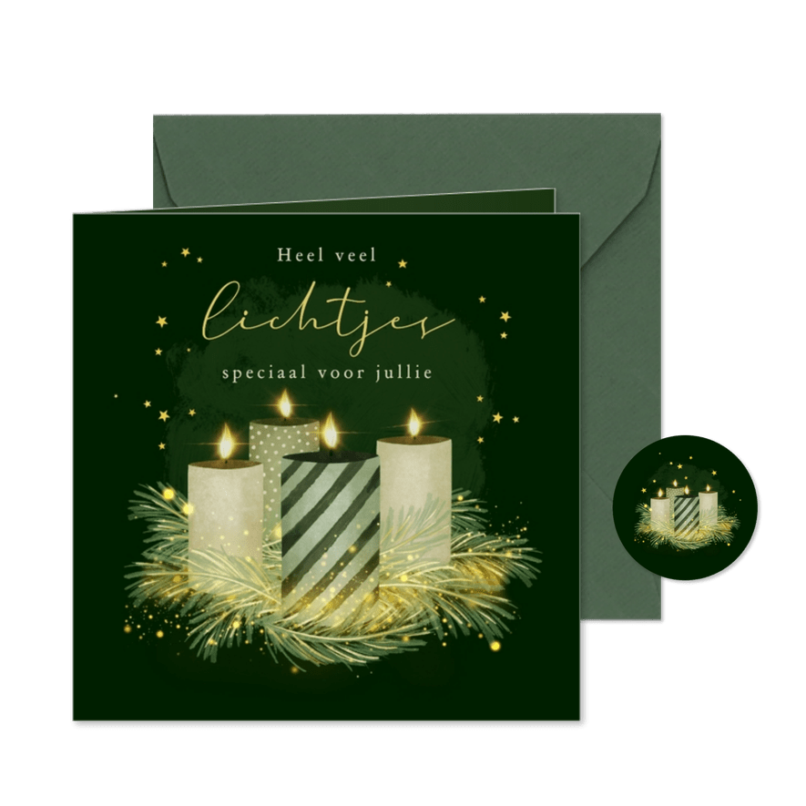 Kerstkaart sterkte lichtpuntjes lichtjes kaarsen sterren - Kaartimpressie