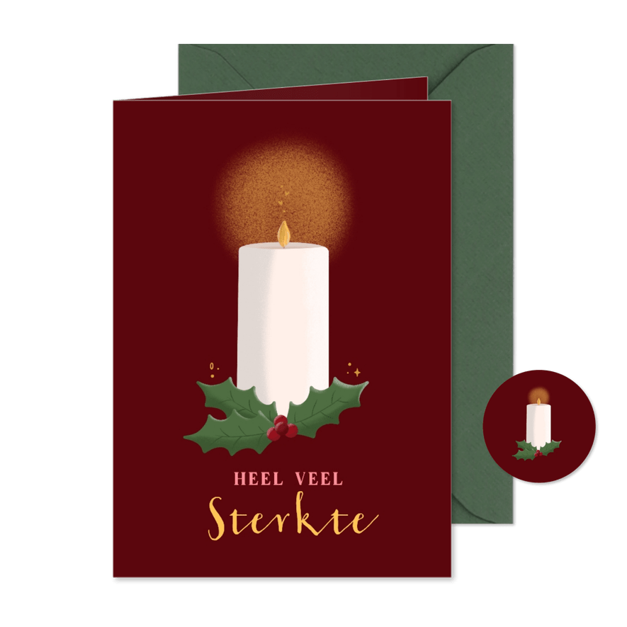 Kerstkaart sterkte met kaars en hulst - Kaartimpressie