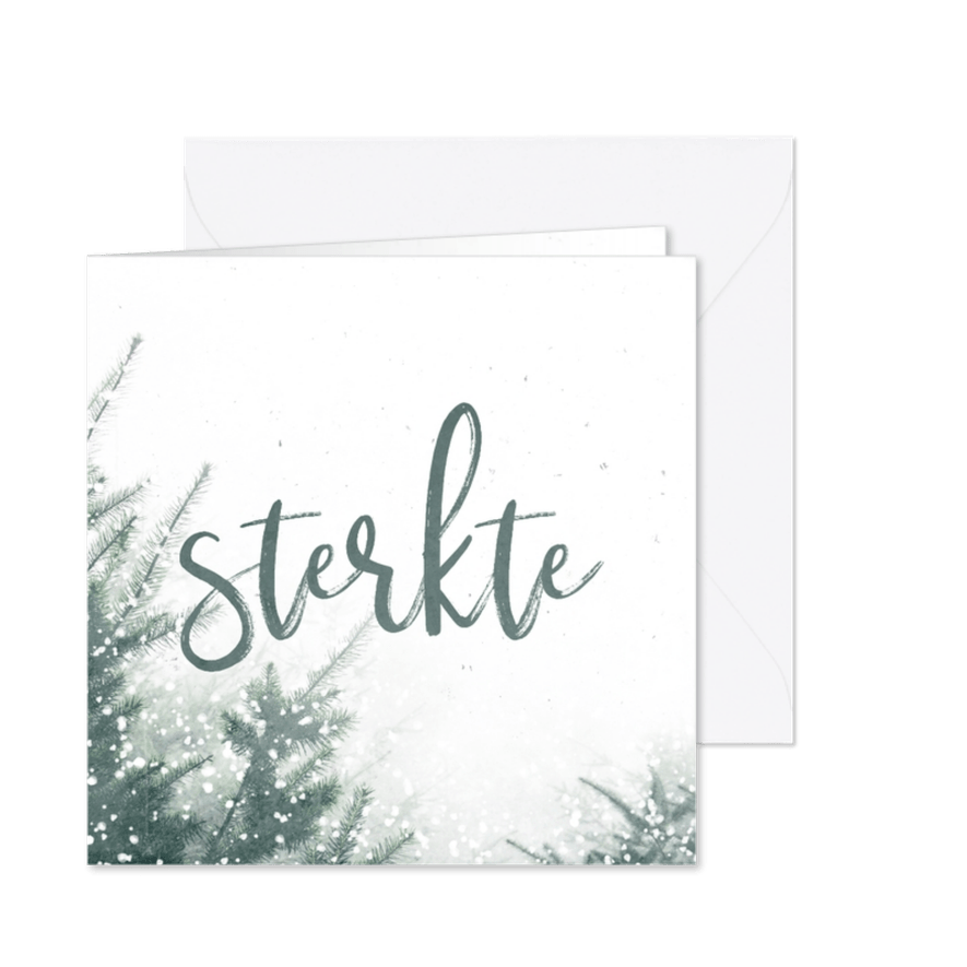Kerstkaart sterkte met kerstbomen en sneeuw - Kaartimpressie