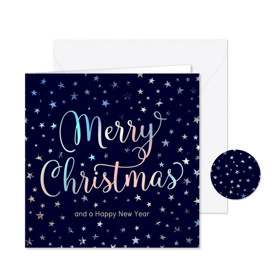 Kerstkaart sterren confetti blauw - Kaartimpressie