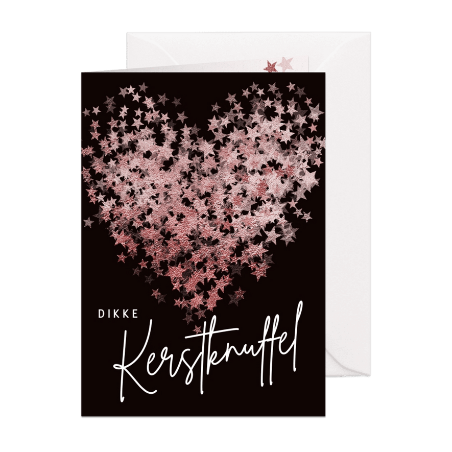 Kerstkaart sterren glitter hart roze - Kaartimpressie