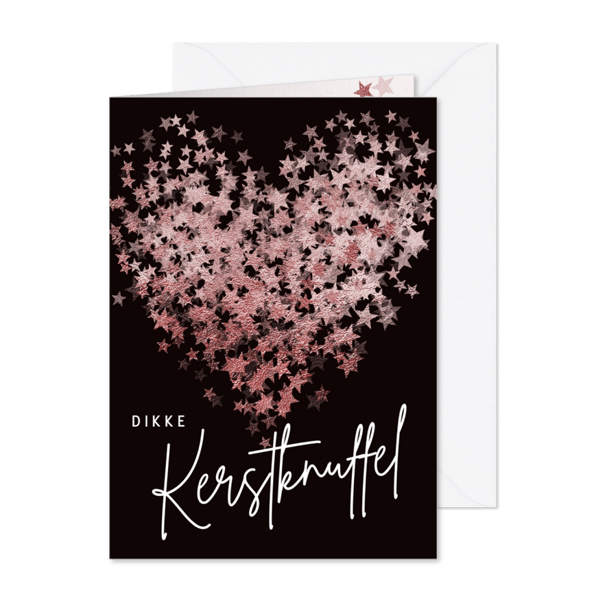 Kerstkaart sterren glitter hart roze - Kaartimpressie