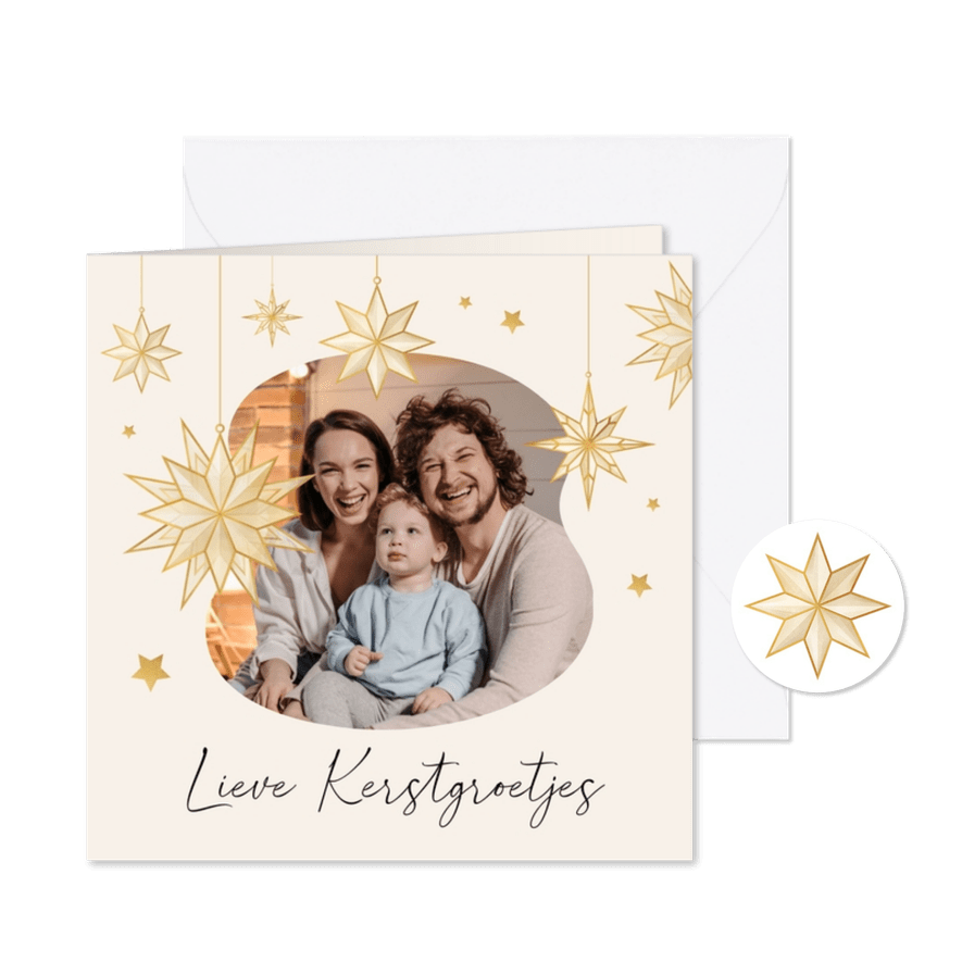 Kerstkaart sterren goud lieve kerstgroetjes foto - Kaartimpressie