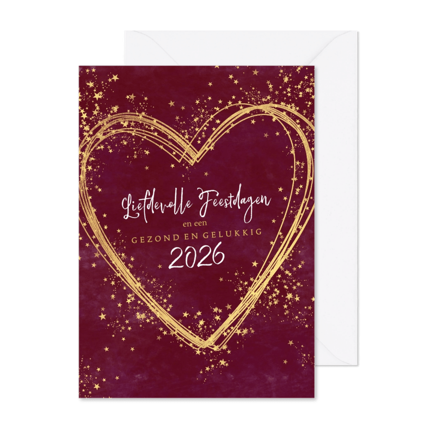 Kerstkaart stijlvol en chique hartje en sterretjes - Kaartimpressie
