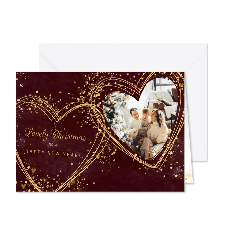 Kerstkaart stijlvol en feestelijke hartjes sterretjes foto - Kaartimpressie