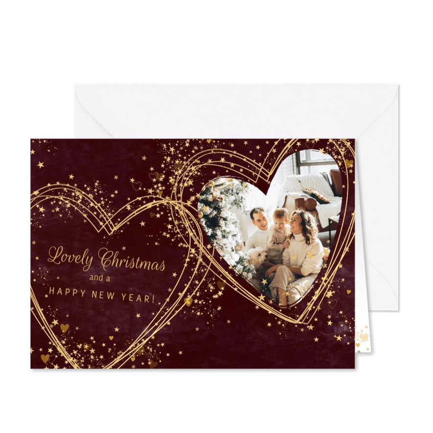 Kerstkaart stijlvol en feestelijke hartjes sterretjes foto - Kaartimpressie