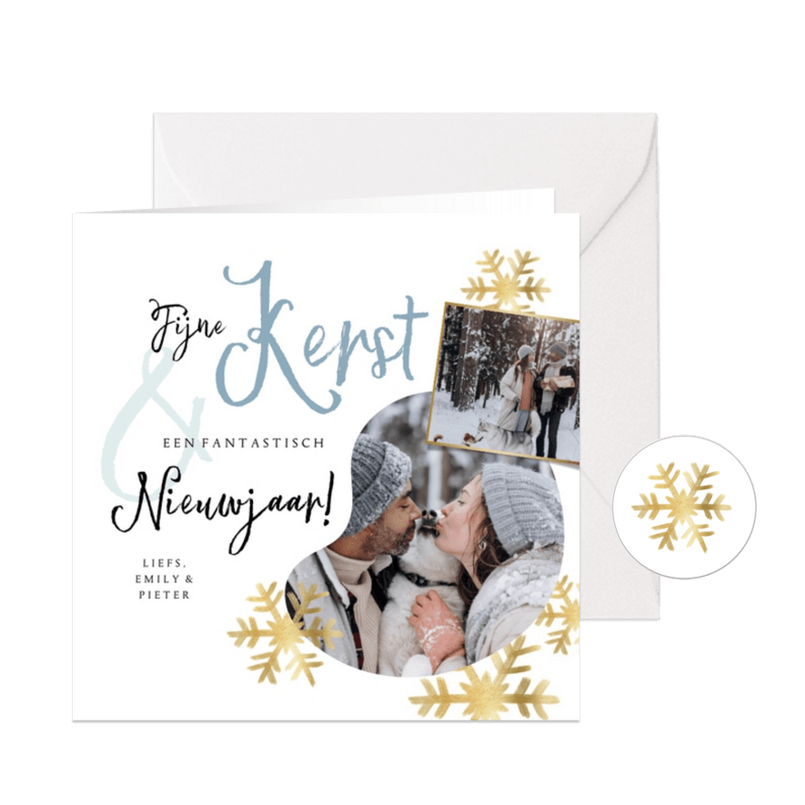 Kerstkaart stijlvol fotokaart kerststerren goudlook  - Kaartimpressie