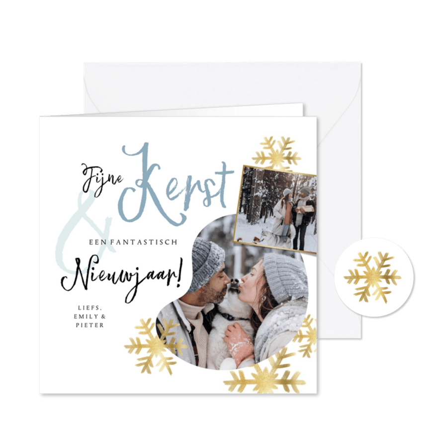 Kerstkaart stijlvol fotokaart kerststerren goudlook - Kaartimpressie