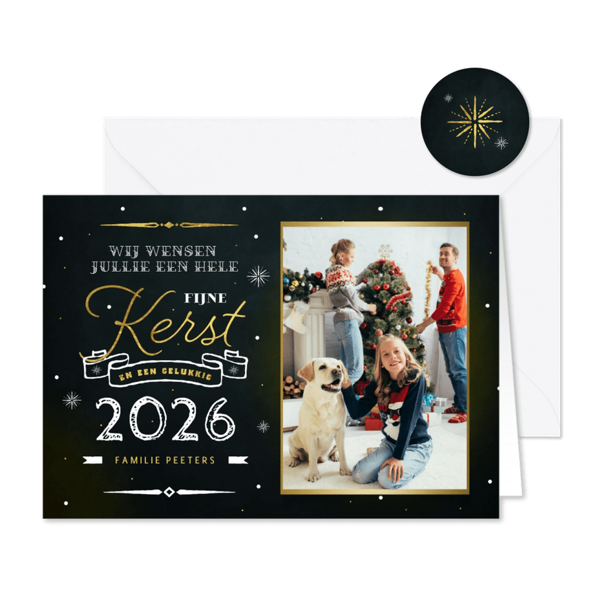 Kerstkaart stijlvol goud sneeuw magical feestdagen foto - Kaartimpressie