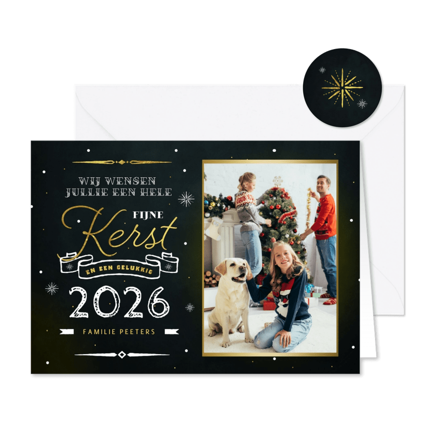 Kerstkaart stijlvol goud sneeuw magical feestdagen foto - Kaartimpressie