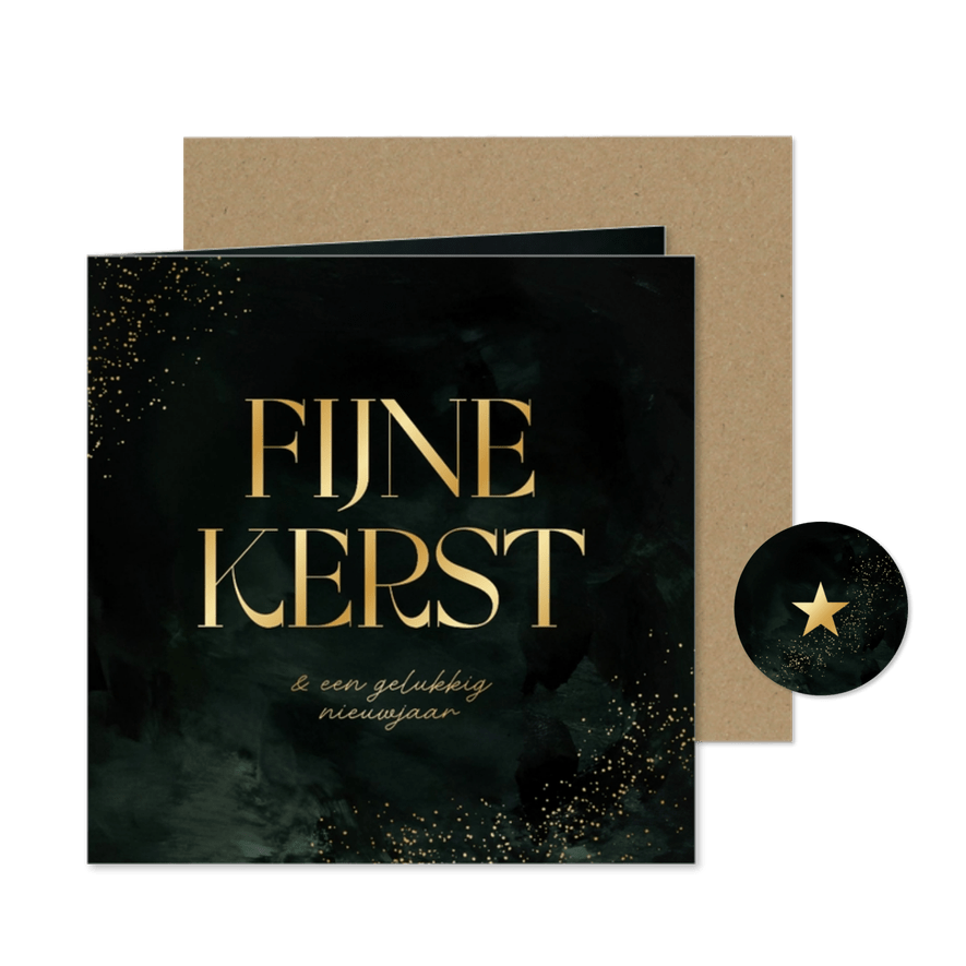 Kerstkaart stijlvol grote tekst fijne kerst groen goud - Kaartimpressie