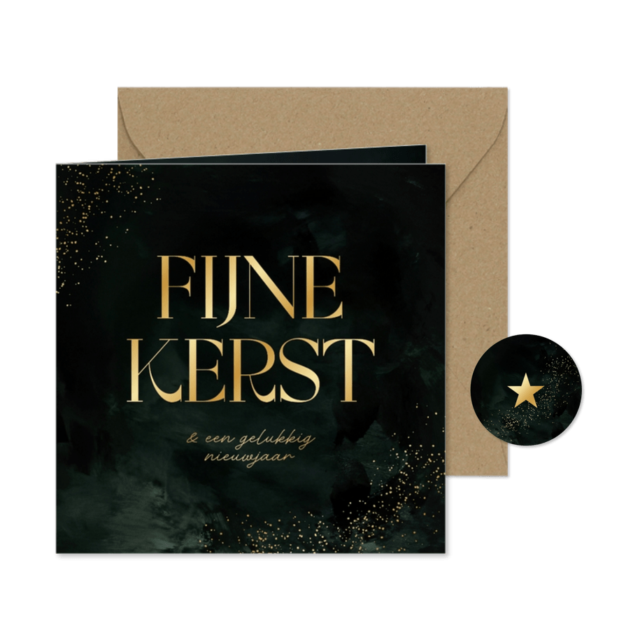 Kerstkaart stijlvol grote tekst fijne kerst groen goud - Kaartimpressie