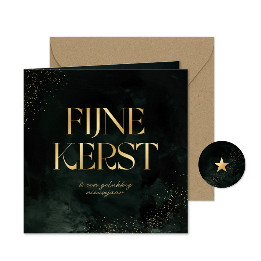 Kerstkaart stijlvol grote tekst fijne kerst groen goud - Kaartimpressie