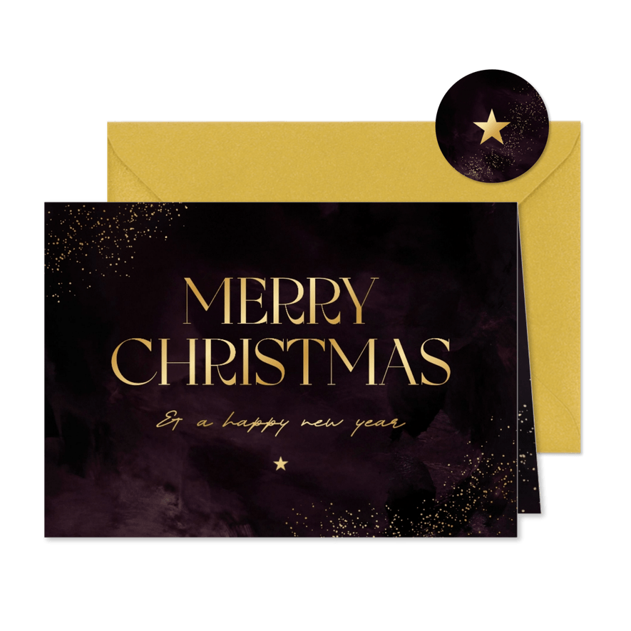 Kerstkaart stijlvol grote tekst merry christmas goud - Kaartimpressie