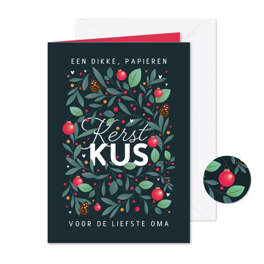 Kerstkaart stijlvol illustratie kerstballen winter kus kerst - Kaartimpressie