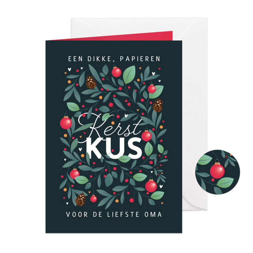 Kerstkaart stijlvol illustratie kerstballen winter kus kerst - Kaartimpressie