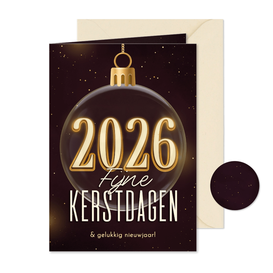 Kerstkaart stijlvol kerstbal 2026 paars fijne kerst - Kaartimpressie