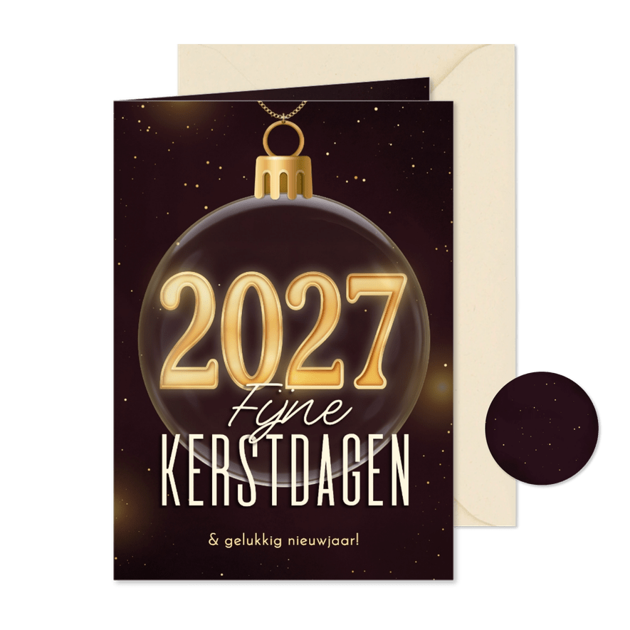 Kerstkaart stijlvol kerstbal 2027 paars fijne kerst - Kaartimpressie