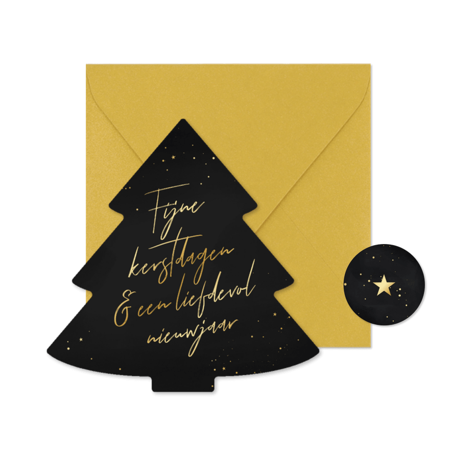 Kerstkaart stijlvol kerstboomvorm sierlijke tekst liefdevol - Kaartimpressie