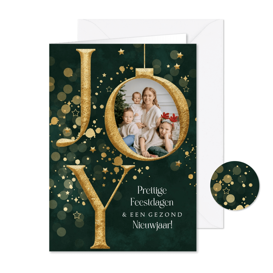 Kerstkaart stijlvol typografisch goudlook sterren foto - Kaartimpressie