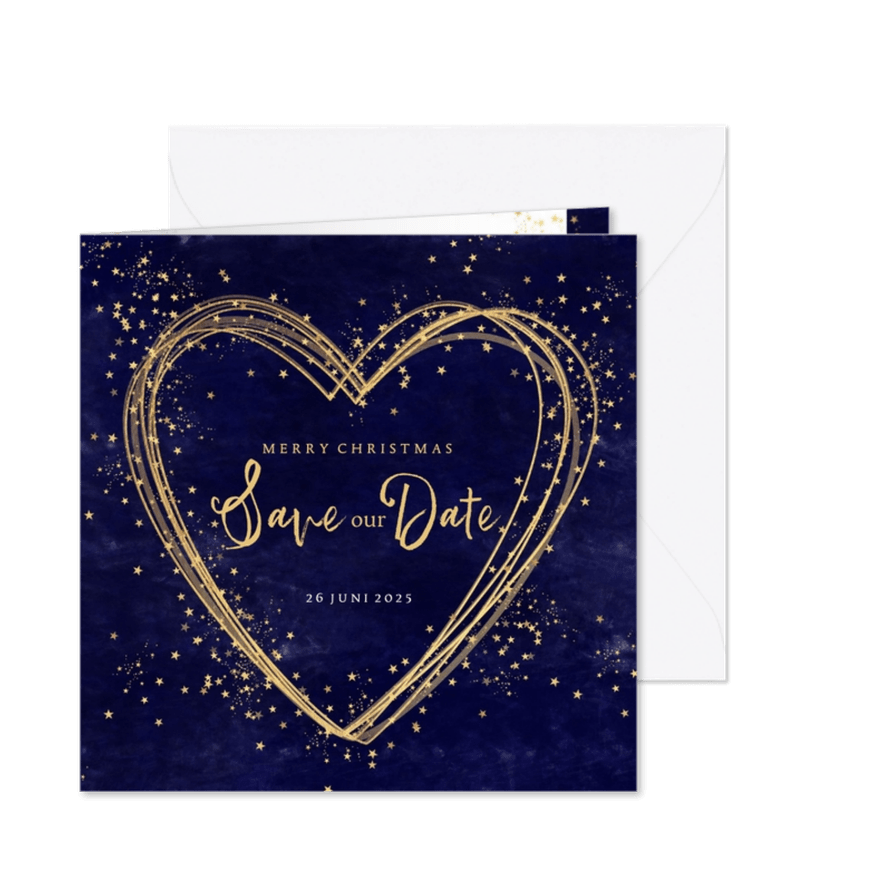 Kerstkaart stijlvolle Save the date kaart hart en sterren - Kaartimpressie