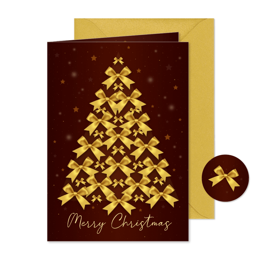 Kerstkaart strikken boom goudlook - Kaartimpressie