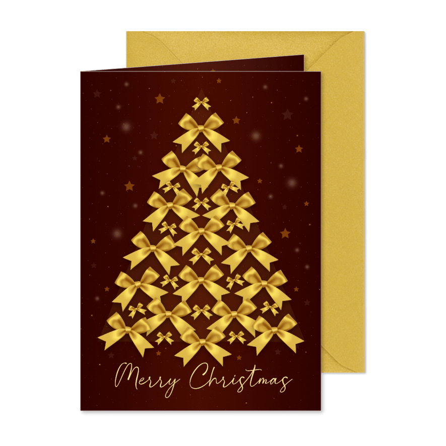 Kerstkaart strikken boom goudlook - Kaartimpressie