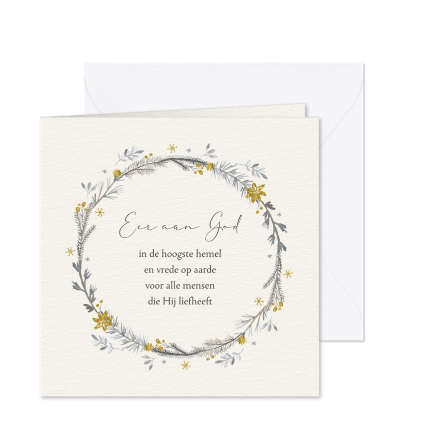 Kerstkaart takjescirkel grijs goud - Kaartimpressie