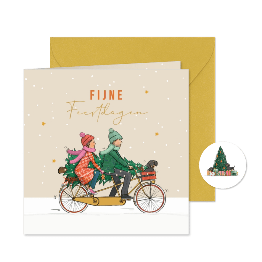 Kerstkaart tandem met hondje - Kaartimpressie