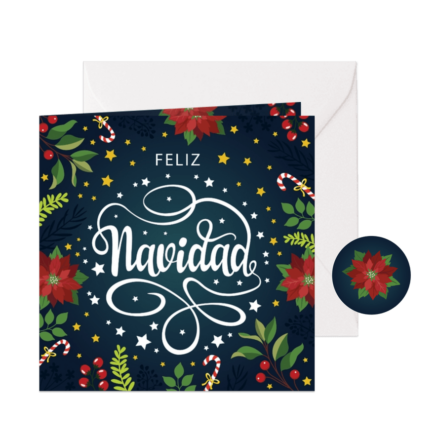 Kerstkaart tarjeta navideña con flores - Kaartimpressie