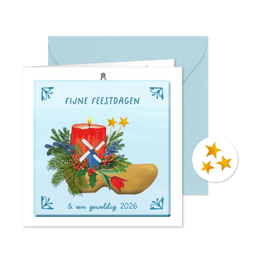 Kerstkaart-tegel 'Hollandse klomp' - Kaartimpressie